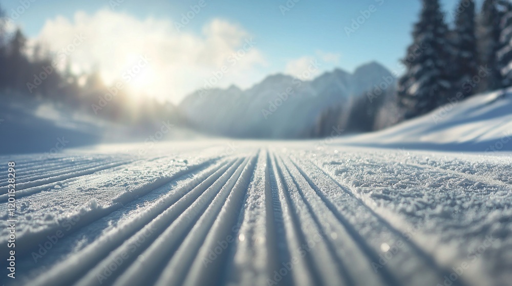 Serene Winter Wonderland: Cross-Country Skiing Tracks in the Mountains Serene Winter Wonderland: Cross-Country Skiing Tracks in the Mountains