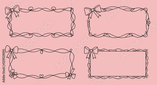 Elegant Hand-Drawn Frames with Decorative Bows and Vibrant Backgrounds