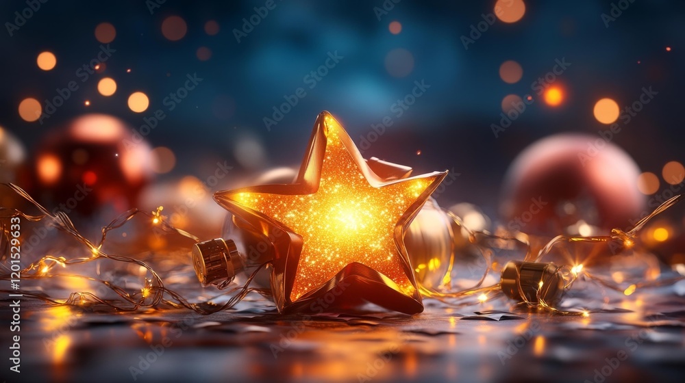 Glowing Star with Party Lights and Fireworks. Generative AI Glowing Star with Party Lights and Fireworks. Generative AI
