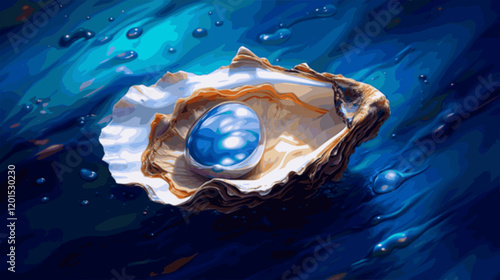 Oyster with blue pearl vector art painting