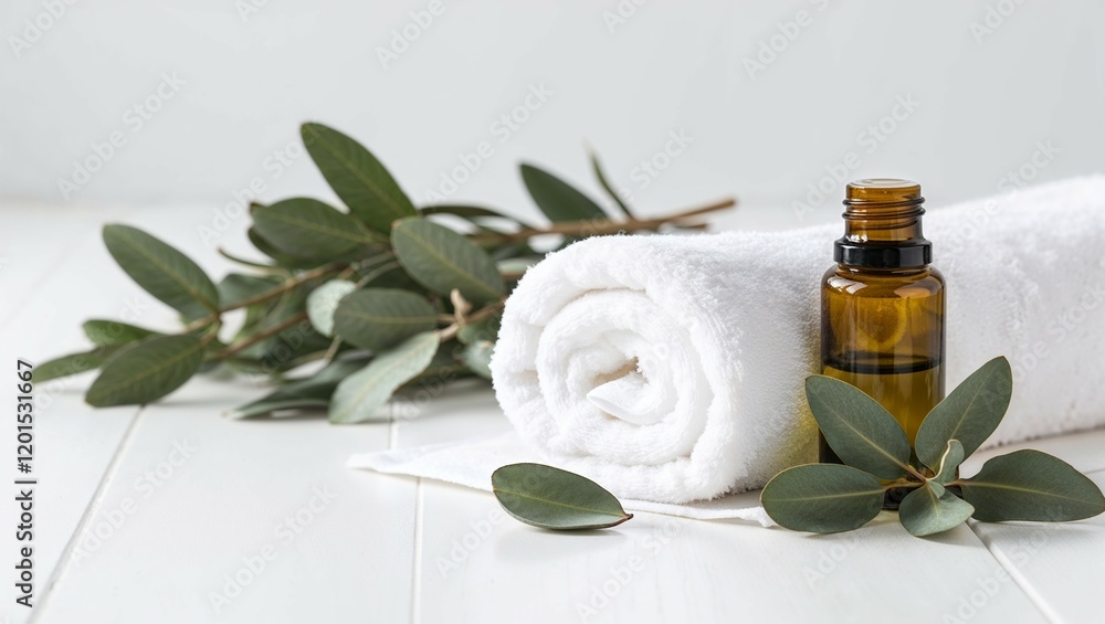 Relaxing spa still life with essential oils, towels, flowers, and wellness products for a natural and soothing treatment experience Relaxing spa still life with essential oils, towels, flowers, and wellness products for a natural and soothing treatment experience