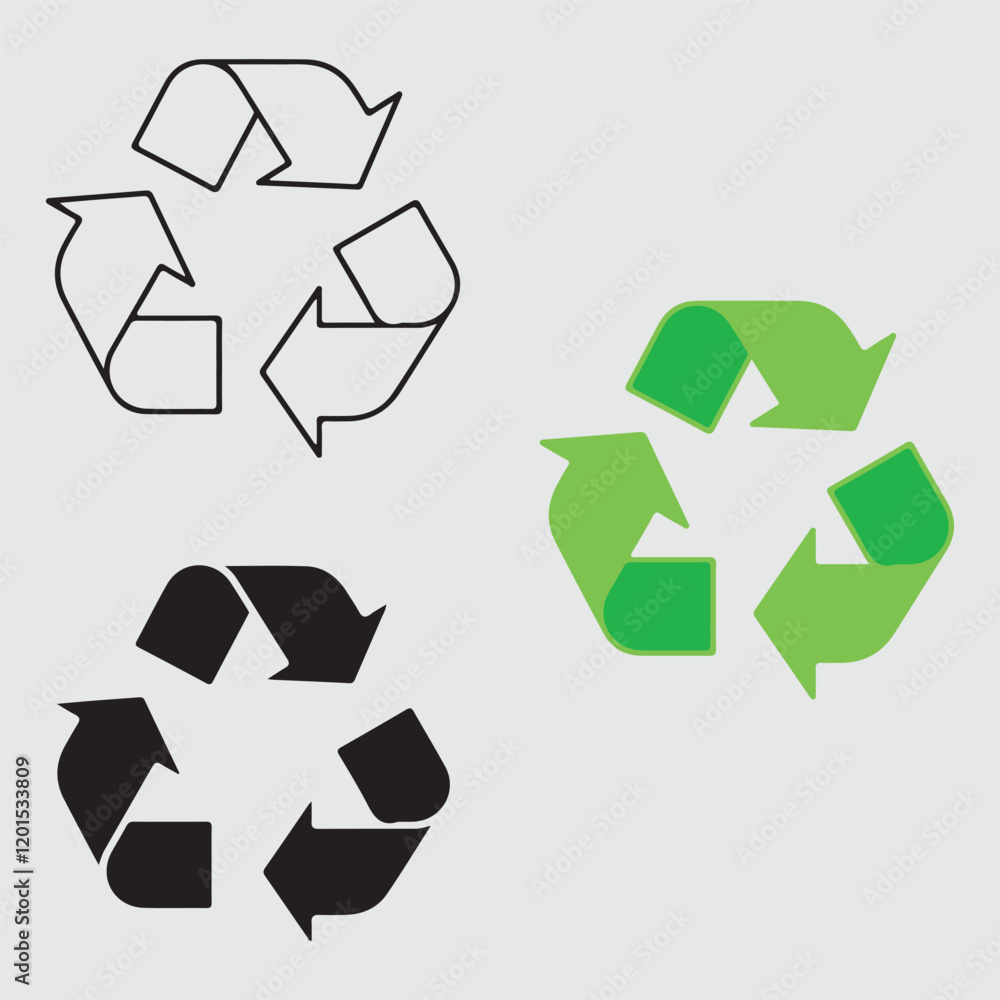Recycle Sign Three Styles on white background Recycle Sign Three Styles on white background
