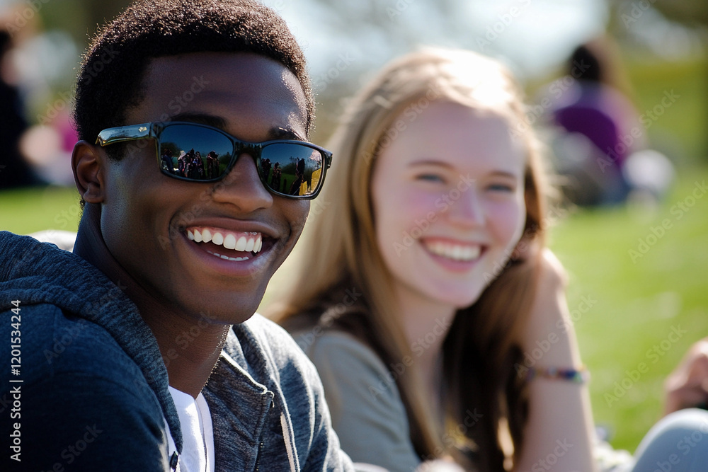 Friends enjoying a sunny day at the park together Friends enjoying a sunny day at the park together
