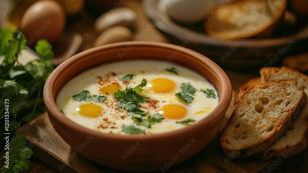Shakshuka with Eggs in Tomato Sauce and Cilantro Garnish Shakshuka with Eggs in Tomato Sauce and Cilantro Garnish