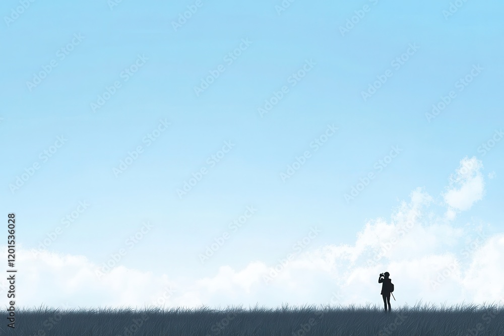 Serene and Clear Sky Background Ideal for Copy Space in Visual Designs Featuring a Silhouette of a Person Against Tranquil Blue Horizon Serene and Clear Sky Background Ideal for Copy Space in Visual Designs Featuring a Silhouette of a Person Against Tranquil Blue Horizon