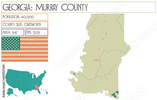 Large and detailed map of Murray County in Georgia USA.