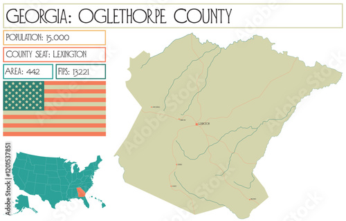 Large and detailed map of Oglethorpe County in Georgia USA.