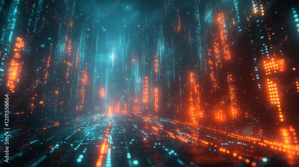 Obraz premium Cybernetic matrix environment with glowing numbers. Generative AI