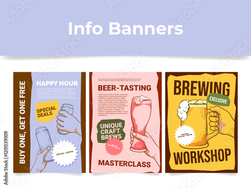 Banners inviting you to a brewing masterclass to learn about craft beer in a fun learning environment with exclusive ideas.
