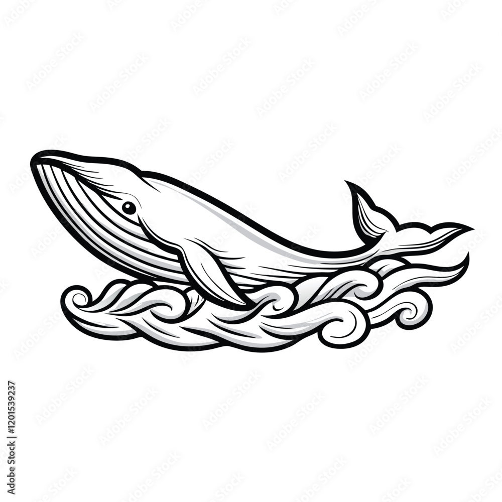 A minimalist black whale silhouette emerging from stylized white water waves, creating a simple and elegant design. A minimalist black whale silhouette emerging from stylized white water waves, creating a simple and elegant design.