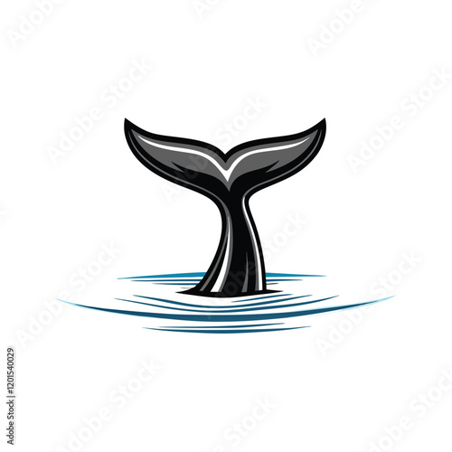 A minimalist illustration of a whale tail breaking the surface of the water, with a focus on clean lines and negative space.