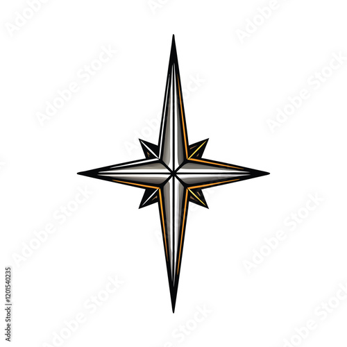 A modern compass rose with metallic gradients, showcasing a sleek and futuristic design.