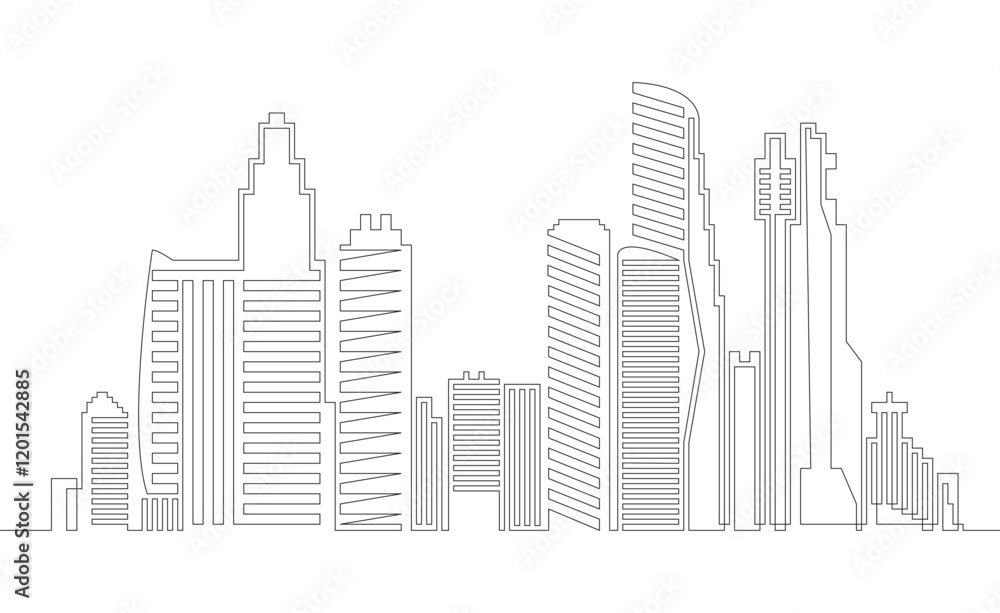 Obraz premium Continuous line drawing of house and residential building concept with a panoramic view