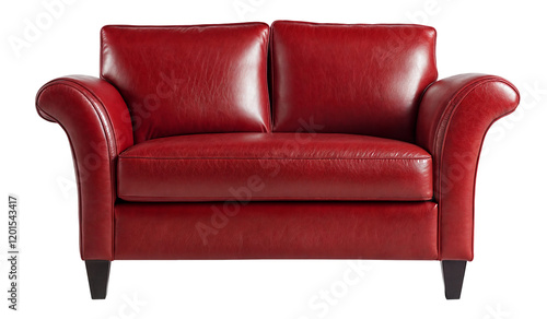 Elegant red leather loveseat with plush cushions isolated on a transparent background photo