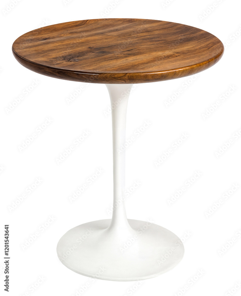 Modern round teak and white metal side table isolated on a transparent background Modern round teak and white metal side table isolated on a transparent background