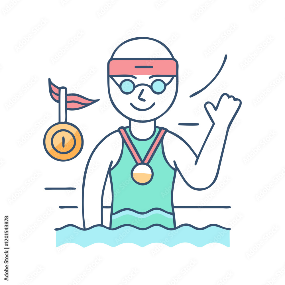 swimmer with a medal icon, swimmer with a medal vector illustration-simple illustration of swimmer with a medal, perfect for swimmer with a medal logos and themed design swimmer with a medal icon, swimmer with a medal vector illustration-simple illustration of swimmer with a medal, perfect for swimmer with a medal logos and themed design