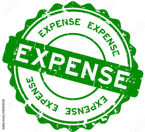 Grunge green expense word round rubber seal stamp on white background