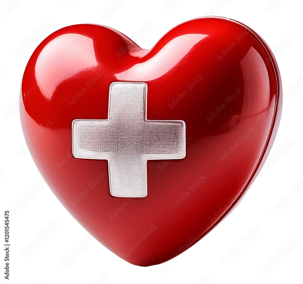 Fototapeta premium Red heart with medical cross symbol isolated on transparent backgroun new 