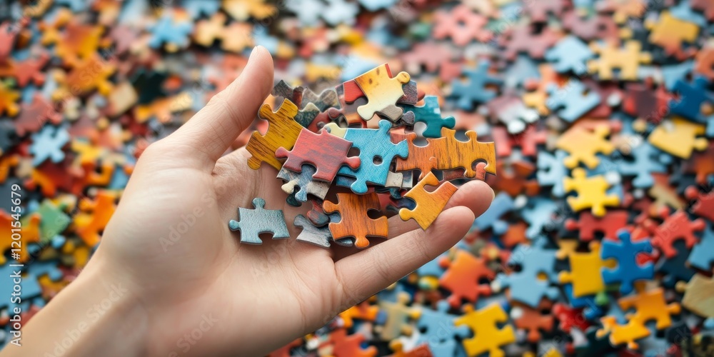 People holds in hand a jigsaw puzzle. Business solutions, success and strategy., Generative AI People holds in hand a jigsaw puzzle. Business solutions, success and strategy., Generative AI