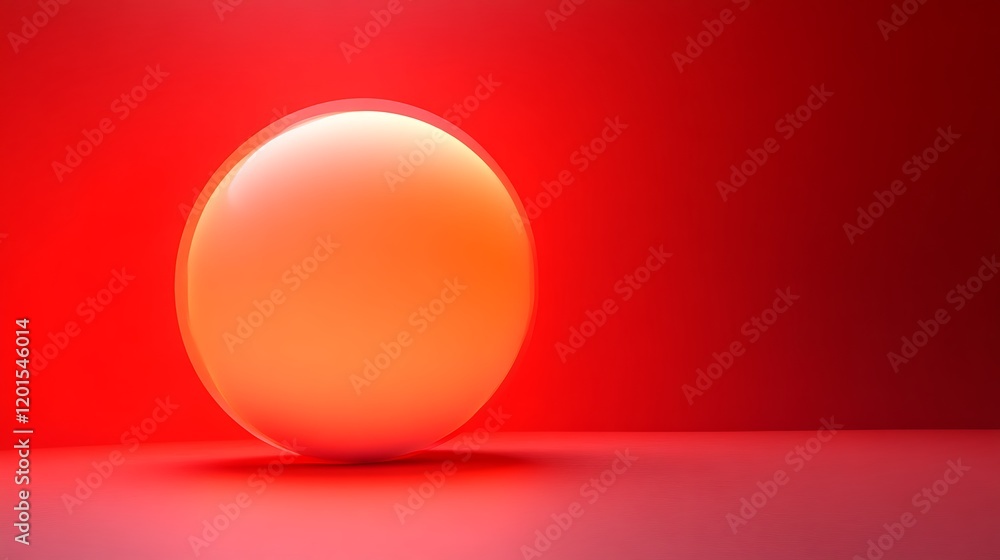 A glowing orange orb rests on a red surface A glowing orange orb rests on a red surface