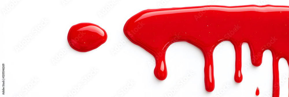 Red jam, red liquid or paint leaking or dripping from top to bottom, isolated on white Red jam, red liquid or paint leaking or dripping from top to bottom, isolated on white