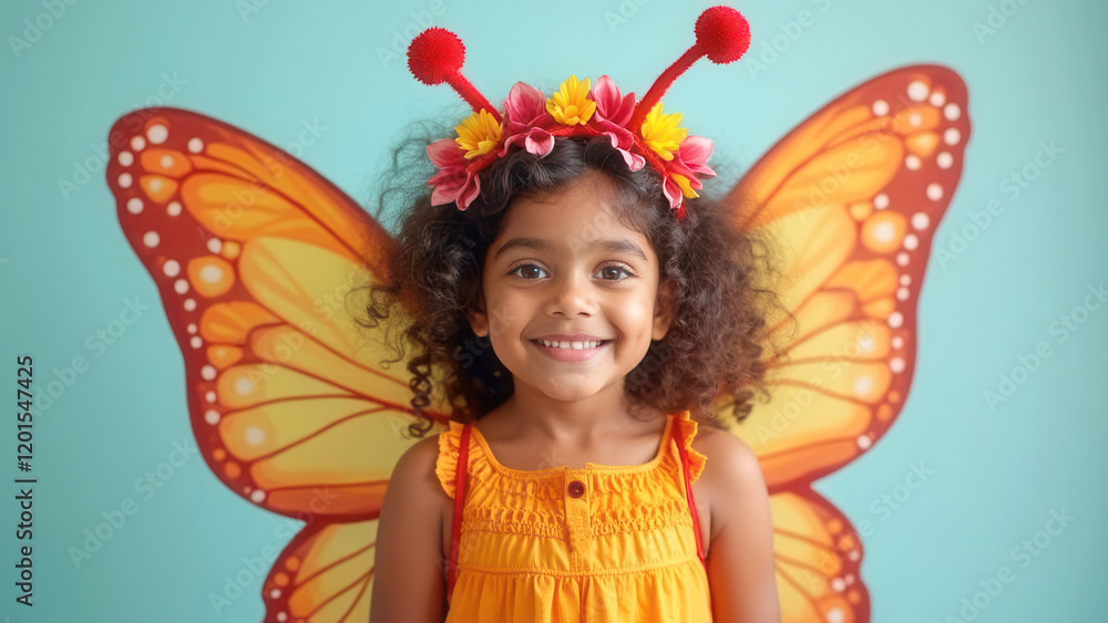Happy little girl in butterfly costume Happy little girl in butterfly costume