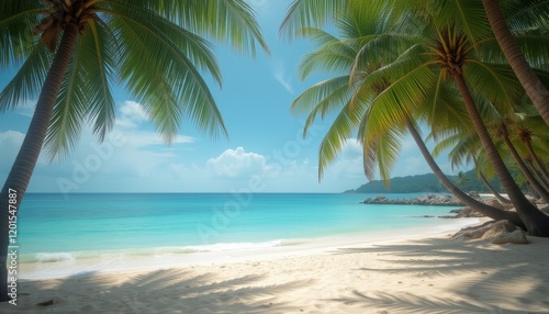 Wallpaper Mural Tropical beach with palm trees and turquoise water Torontodigital.ca