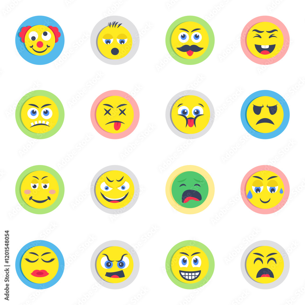 Pack of Emoji and Emotion Flat Icons