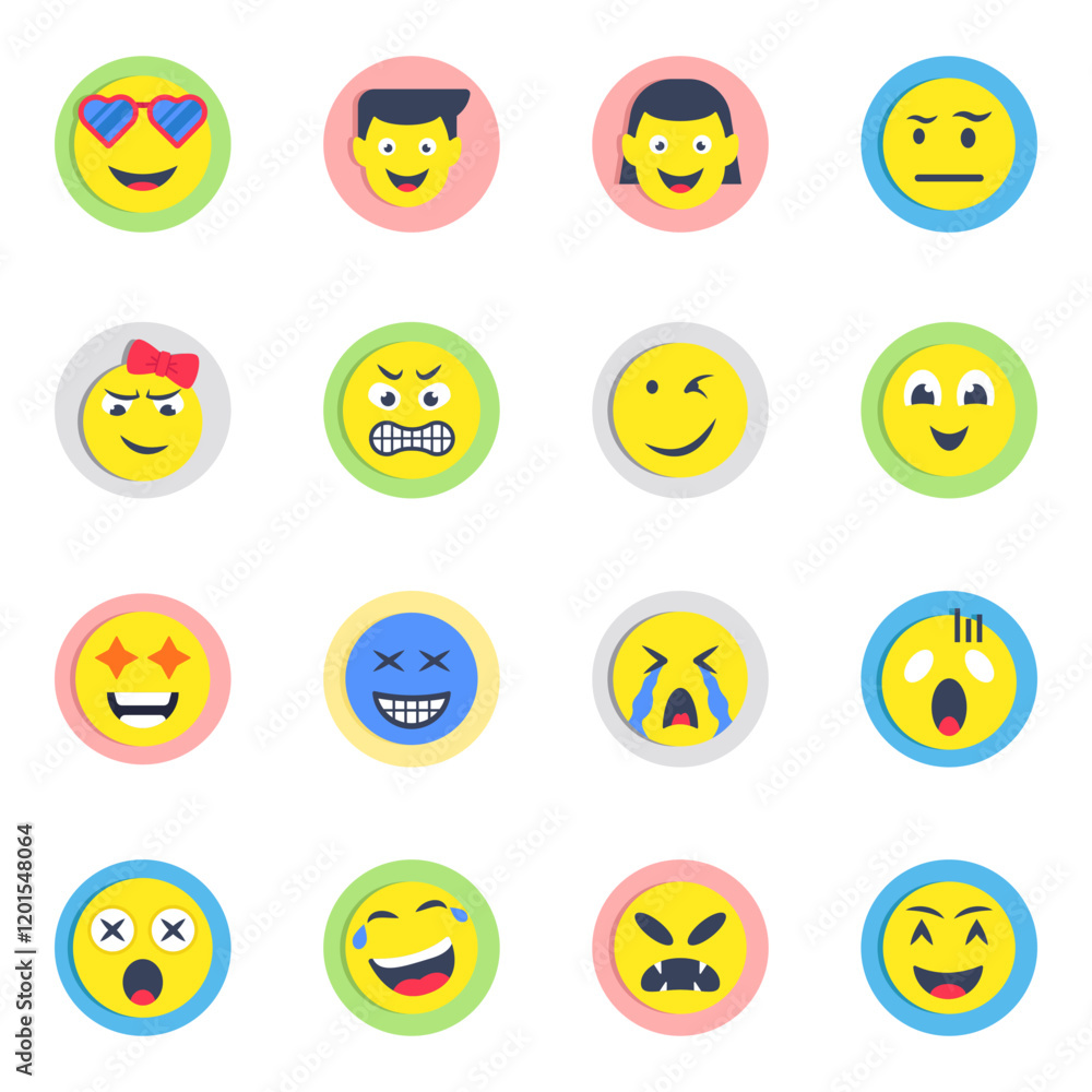 Fototapeta premium Pack of Emoji and Smiley Flat Icons