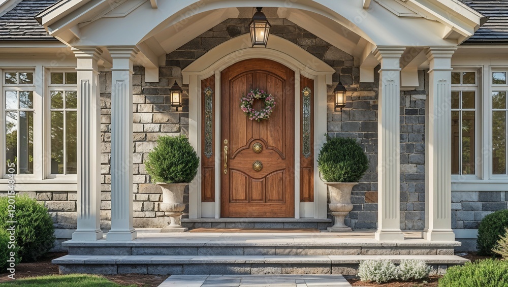 The old house's entrance, with its weathered stone facade and classic architectural details, hinted at a rich history The old house's entrance, with its weathered stone facade and classic architectural details, hinted at a rich history