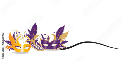 Colorful Mardi Gras Mask with Feathers and Festive Decoratio vektor 