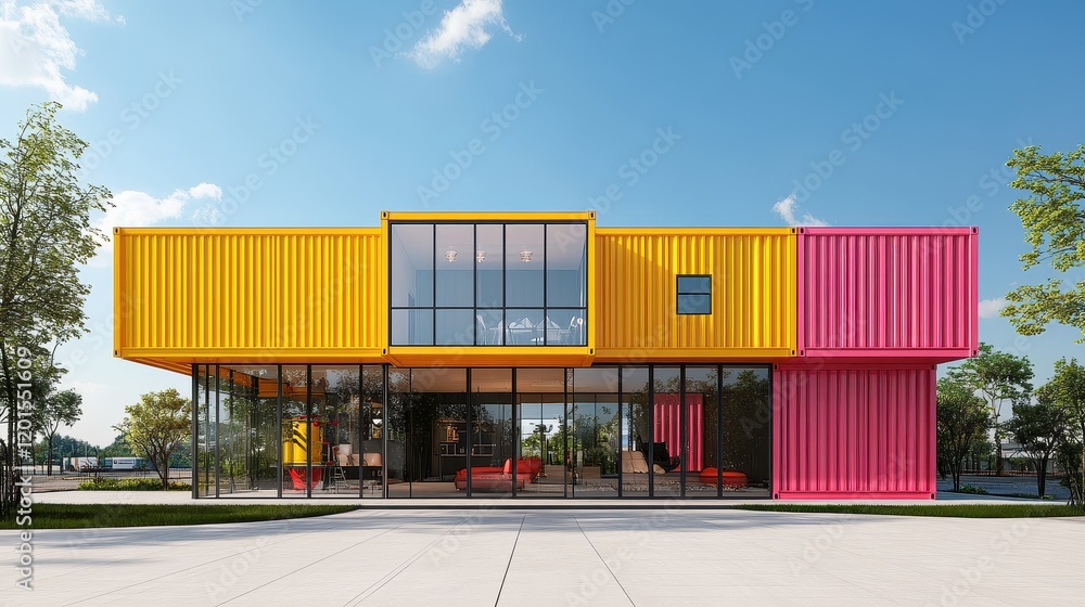 Fototapeta premium Intermodal container flat design front view, 3D render, Split complementary color scheme 