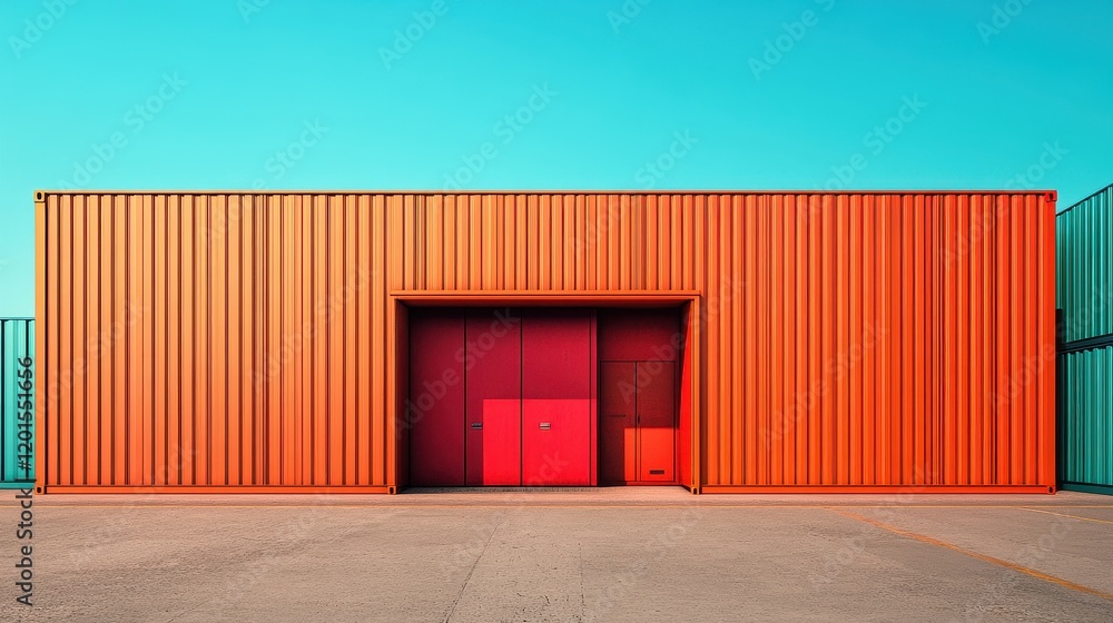 Fototapeta premium Intermodal container flat design front view, 3D render, Split complementary color scheme 