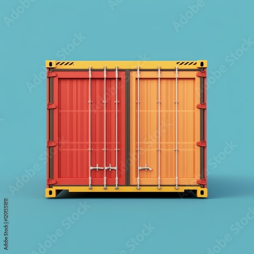 Intermodal container flat design front view, 3D render, Split complementary color scheme  photo