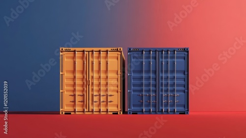 Intermodal container flat design front view, 3D render, Split complementary color scheme  photo