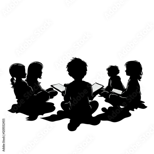Group of children sitting in a circle and reading