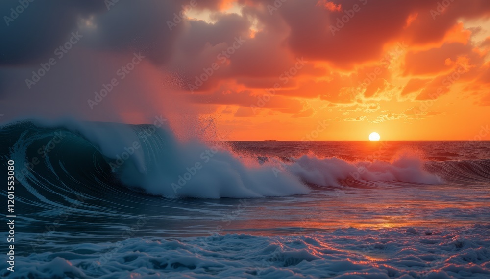 Fototapeta premium Golden sunset over ocean waves