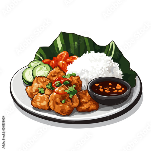 ayam geprek, fried chicken boneless, rice with chicken geprek illustration, chicken katsu illustration