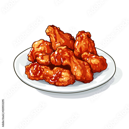 chicken wings illustration, chicken wings with sauce, asian street food, korean fried chicken