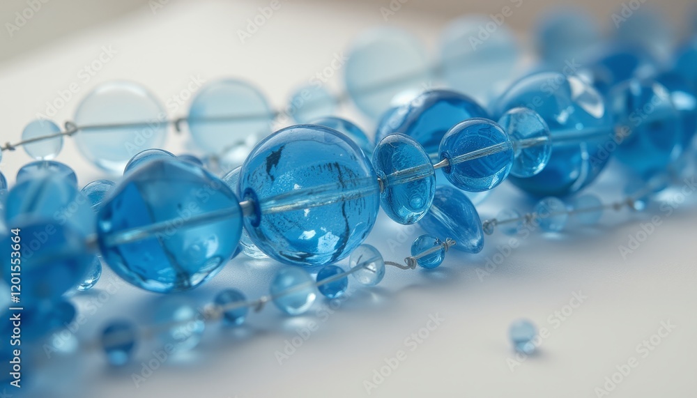 Blue glass beads scattered on a white surface Blue glass beads scattered on a white surface