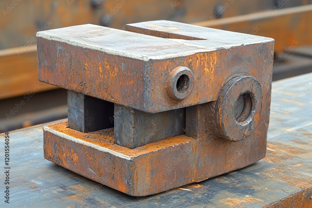 Close-Up View of Two Pieces of Metal Joined Together, Showcasing Rust and Texture in Industrial Setting with Unique Design and Structure