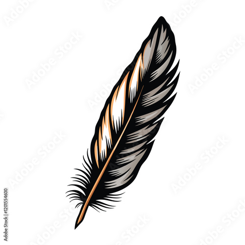 Generate a photorealistic image of a single feather with a beautiful ombré shading effect. The feather should be in sharp focus, showcasing its intricate details.