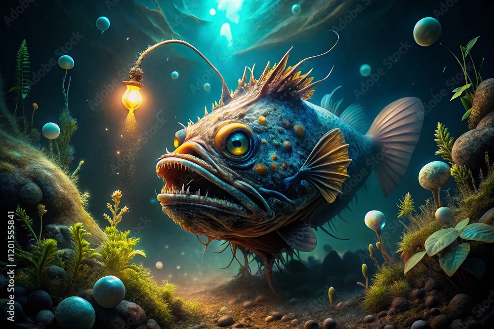 Surreal Anglerfish: Deep Sea Bioluminescence Dreamscape Surreal Anglerfish: Deep Sea Bioluminescence Dreamscape