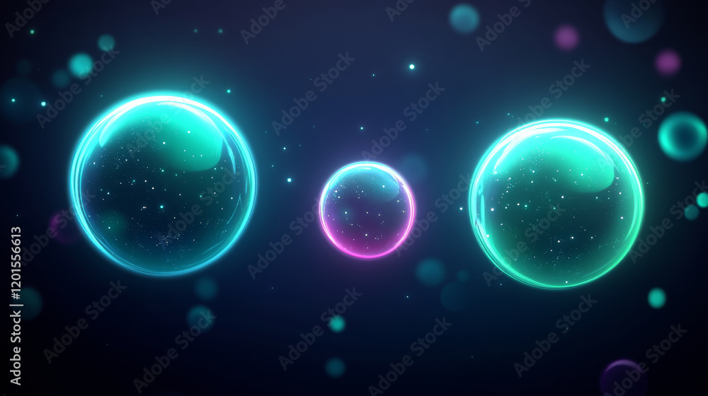 Glowing spheres in cosmic abstract background Glowing spheres in cosmic abstract background