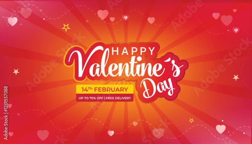 Valentine's Day concept frame. Vector illustration. 3d red and pink paper hearts on a Logo background. Happy Valentine's Day sale header or voucher template with hearts