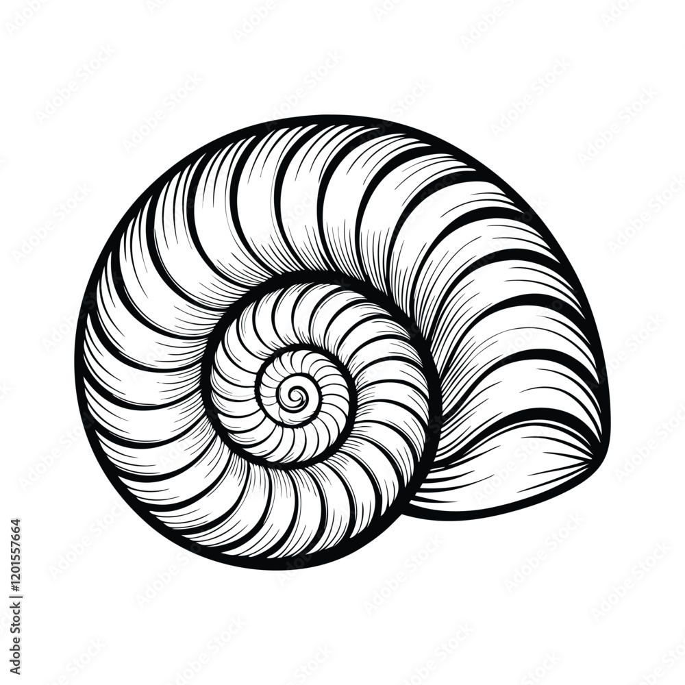 A close-up shot of a spiraled seashell with a gradient of color lines along its surface. A close-up shot of a spiraled seashell with a gradient of color lines along its surface.