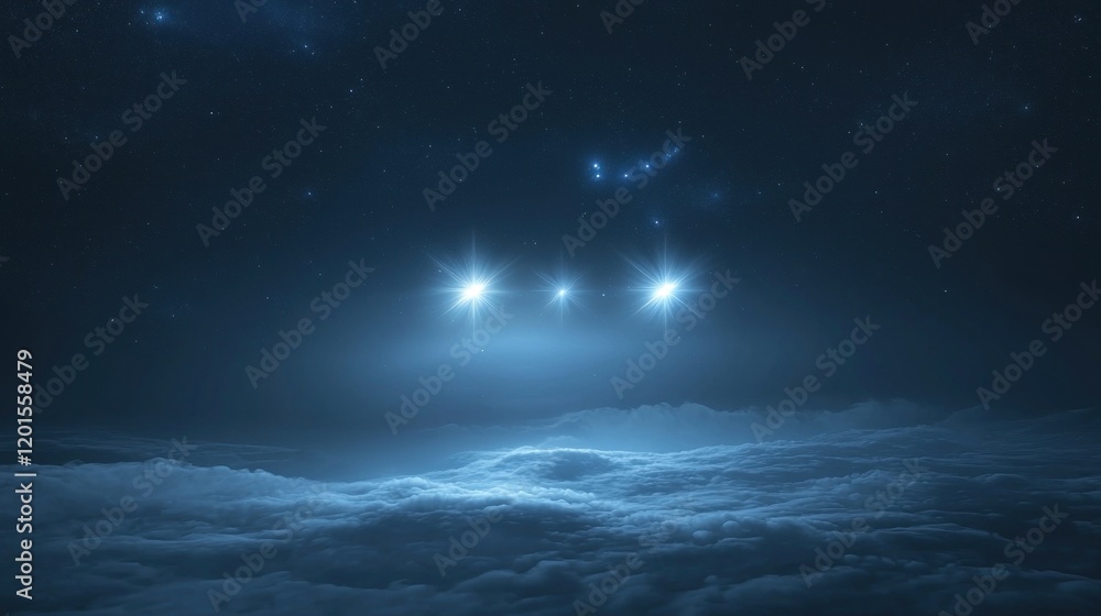 Fototapeta premium Mysterious Lights Above the Clouds: A Night Sky Enigma