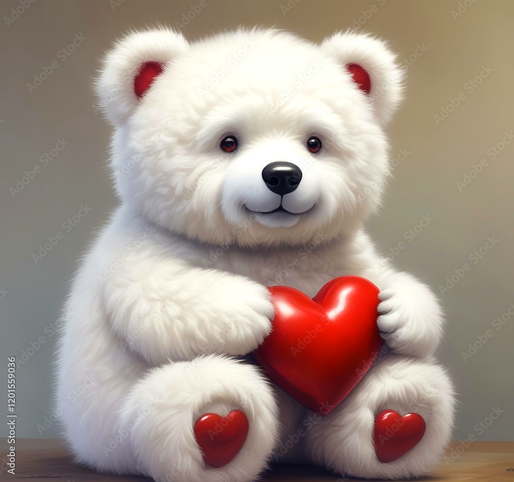 Obraz premium Illustration of fluffy bear with red heart.