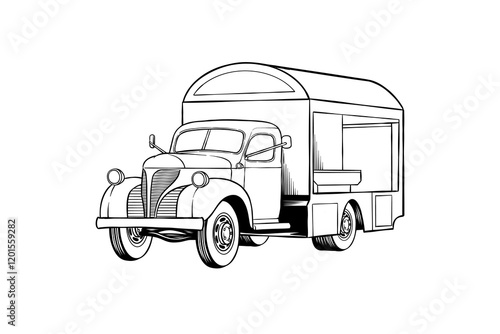 unique black and white food truck illustration