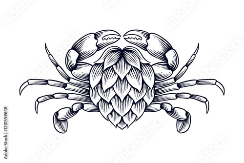 black and white illustration of crab hops